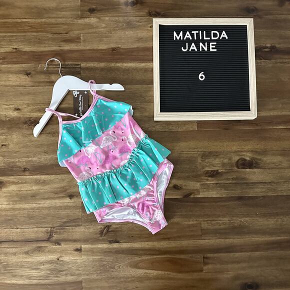 NWT Matilda Jane Enchanted Garden Island Party Pink Green One-Piece Swimsuit 6 - Picture 1 of 8